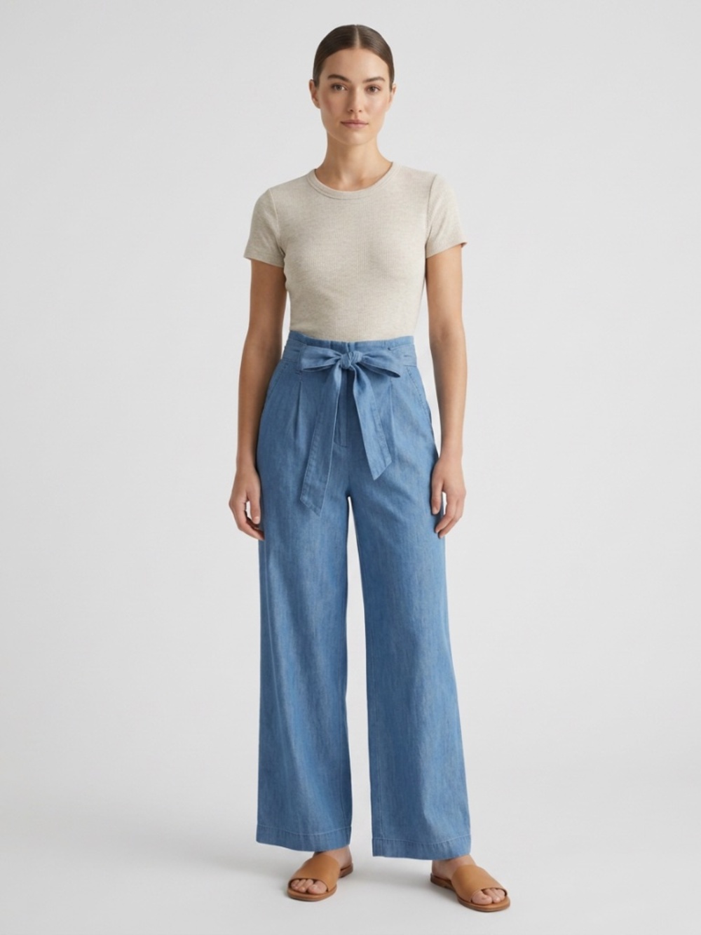 Blue‎ Life High Rise Chambray Wide Leg Trousers, M